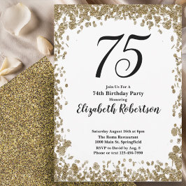 Convites Elegant 75th Birthday Invitation With Gold Sequins