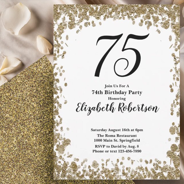 Convites Elegant 75th Birthday Invitation With Gold Sequins (Criador carregado)