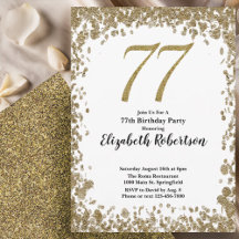 Elegant 77th Birthday Invitation With Gold Sequins