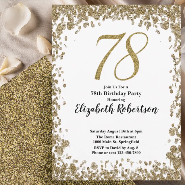 Convites Elegant 78th Birthday Invitation With Gold Sequins (Criador carregado)