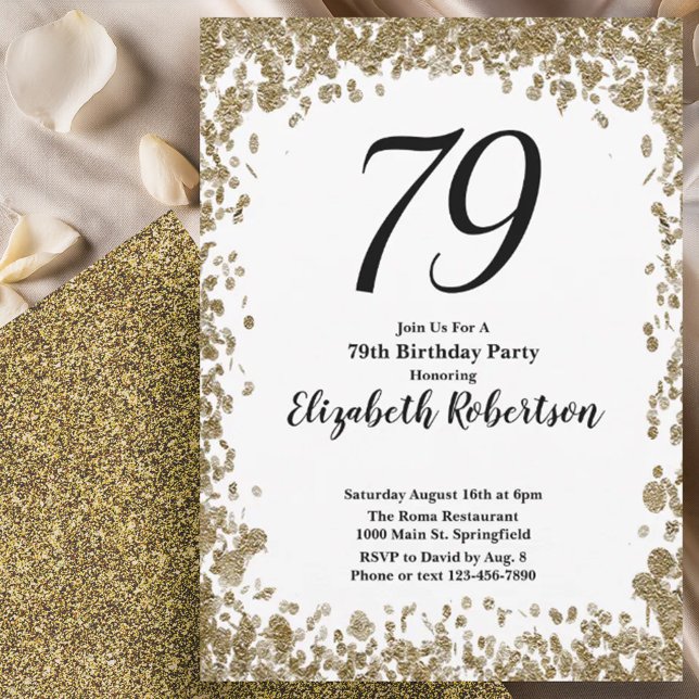 Convites Elegant 79th Birthday Invitation With Gold Sequins (Criador carregado)