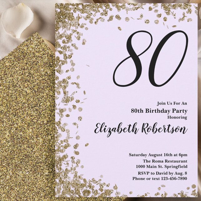Convites Elegant 80th Birthday Invitation Gold Sequins (Criador carregado)