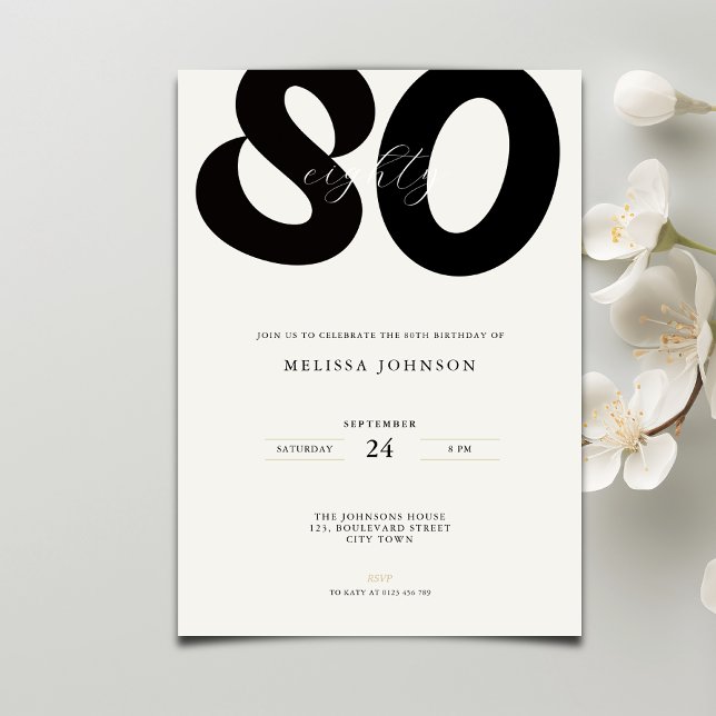 Convites Elegant 80th Birthday Invitation - Minimal Style (Criador carregado)
