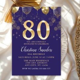 Convites Elegant 80th Birthday Invitation with Gold Ballons