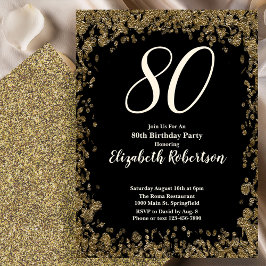 Convites Elegant 80th Birthday Invitation With Gold Sequins