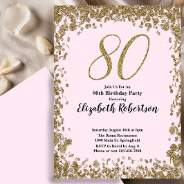 Convites Elegant 80th Birthday Invitation With Gold Sequins