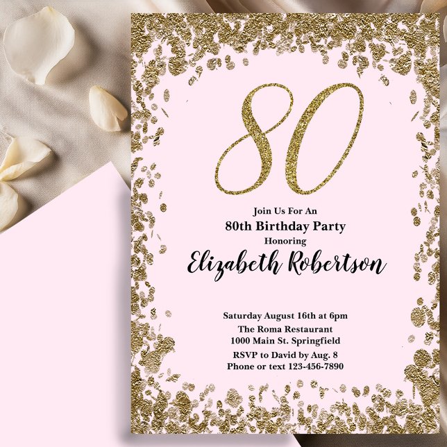 Convites Elegant 80th Birthday Invitation With Gold Sequins (Criador carregado)