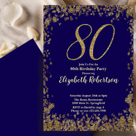 Convites Elegant 80th Blue Birthday Invitation Gold Sequin