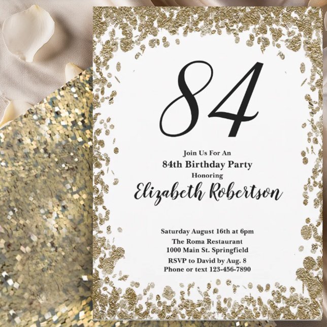 Convites Elegant 84th Birthday Invitation For Her in Gold (Criador carregado)