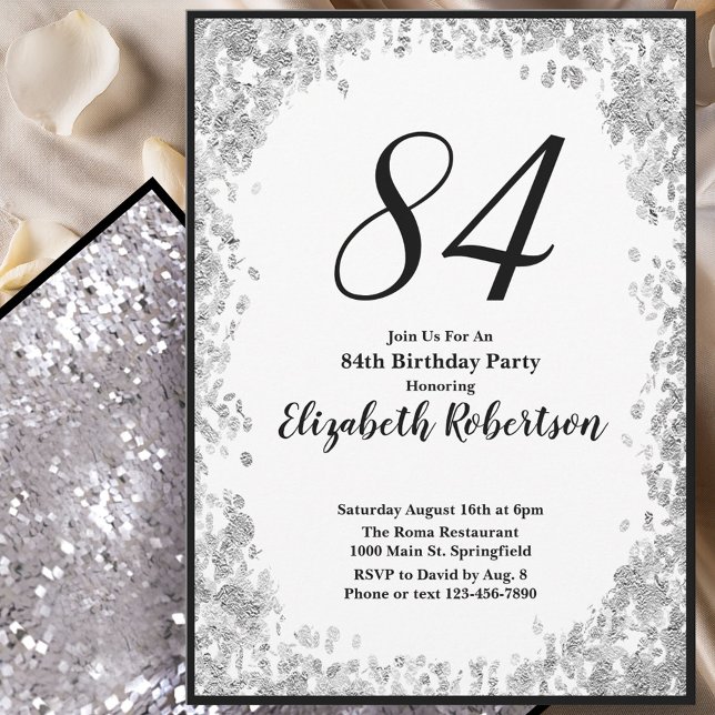 Convites Elegant 84th Birthday Invitation For Her in Silver (Criador carregado)