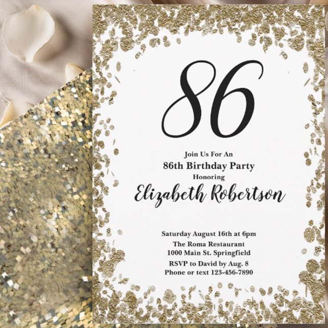Convites Elegant 86th Birthday Invitation For Her in Gold (Criador carregado)