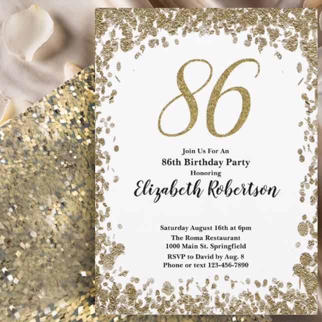 Convites Elegant 86th Birthday Invitation For Her in Gold (Criador carregado)