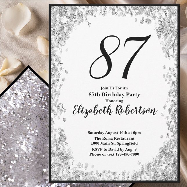 Convites Elegant 87th Birthday Invitation For Her in Silver (Criador carregado)
