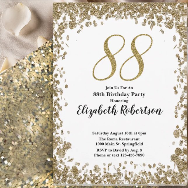 Convites Elegant 88th Birthday Invitation For Her in Gold (Criador carregado)