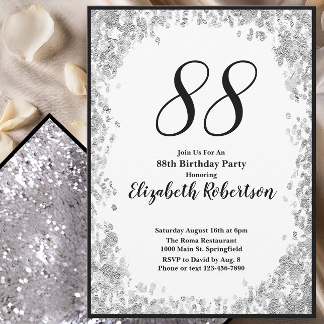 Convites Elegant 88th Birthday Invitation For Her in Silver (Criador carregado)