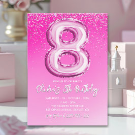 Convites Elegant 8th Birthday Pink Number Balloon