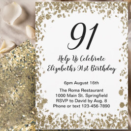 Convites Elegant 91st Birthday Invitation Black and Gold 