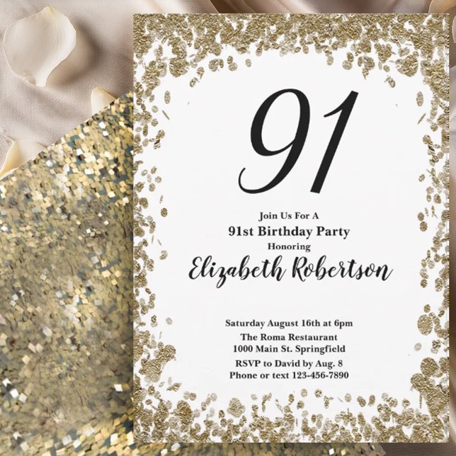 Convites Elegant 91st Birthday Invitation For Her in Gold (Criador carregado)