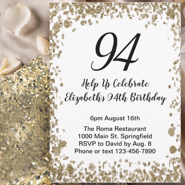 Convites Elegant 94th Birthday Invitation Black and Gold  (Criador carregado)
