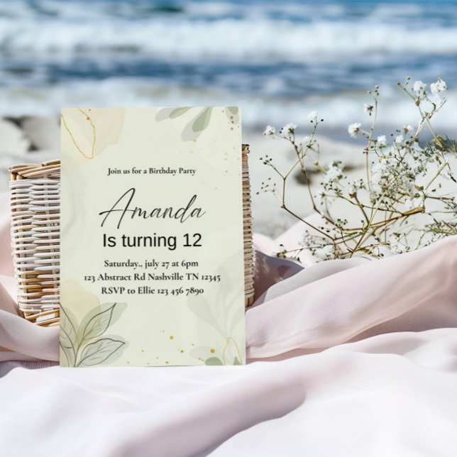 Convites Elegant Abstract Leaves Girl Birthday Party (Criador carregado)