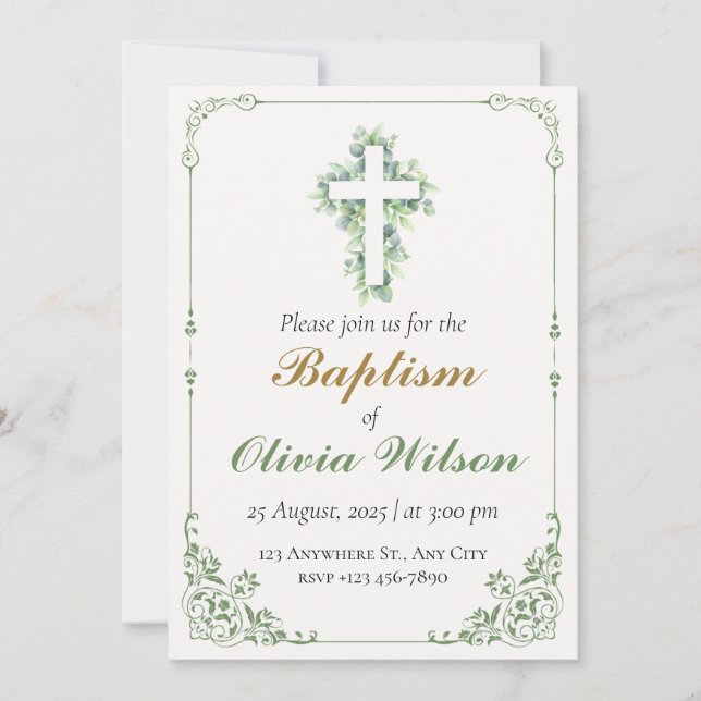 Convites Elegant Adult Baptism Invitation (Frente)