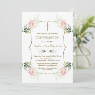 Convites Elegant Airy Greenery Pink Floral Confirmation 
