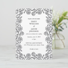 Convites Elegant All in One Floral Black & White Wedding
