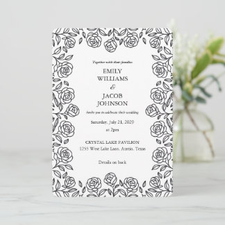 Convites Elegant All in One Floral Black & White Wedding