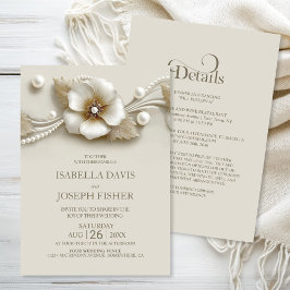 Convites Elegant All in One Flower and Pearls Wedding
