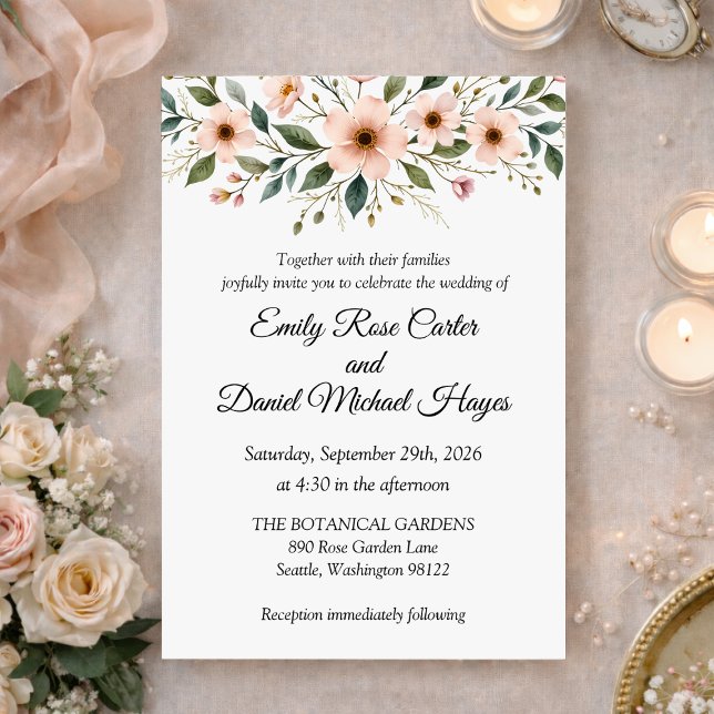 Convites Elegant Anemone Wildflower Botanical Wedding  (Criador carregado)