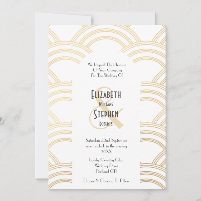 Convites Elegant Arch Gatsby Art Deco anos 1920 Branco & Do (Frente)