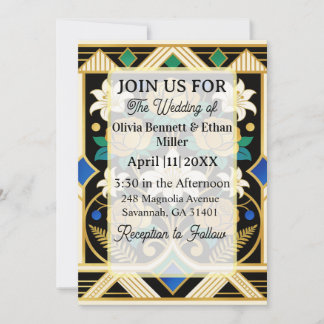 Convites Elegant Art Deco Floral Wedding Invitation
