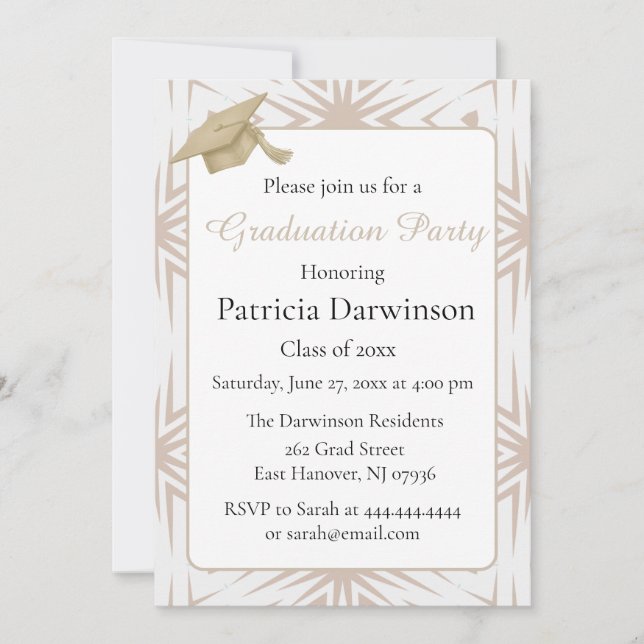 Convites Elegant Art Deco Tan and White Graduation Party  (Frente)