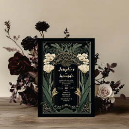 Convites Elegant Art Nouveau Dark Floral Wedding Invitation