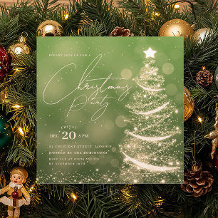 Convites ELEGANT Árvore de Natal Verde Dourada de Inverno F