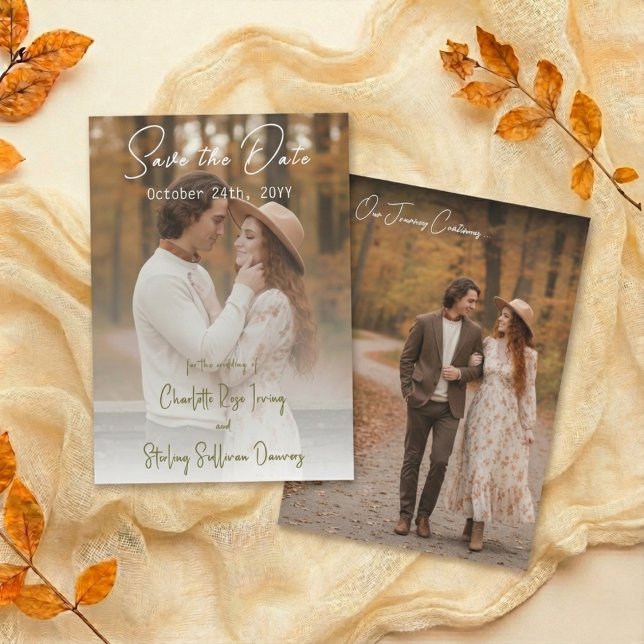 Convites Elegant Autumn 2 Photo Script Save The Date (Criador carregado)