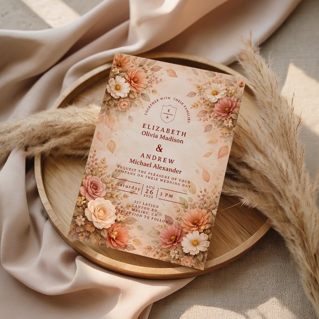 Convites Elegant Autumn Flower Wedding (Criador carregado)
