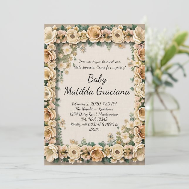Convites Elegant Baby announcement invitation (Em pé/Frente)