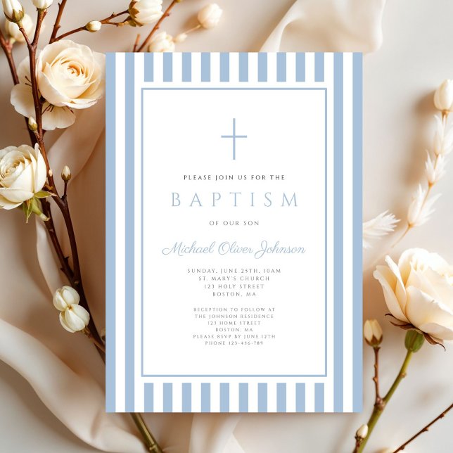 Convites Elegant Baby Blue Boy Baptism (Elegant Baby Blue Boy Baptism Invitation)