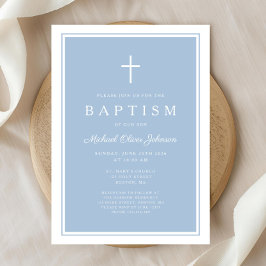 Convites Elegant Baby Blue Cross Boy Baptism