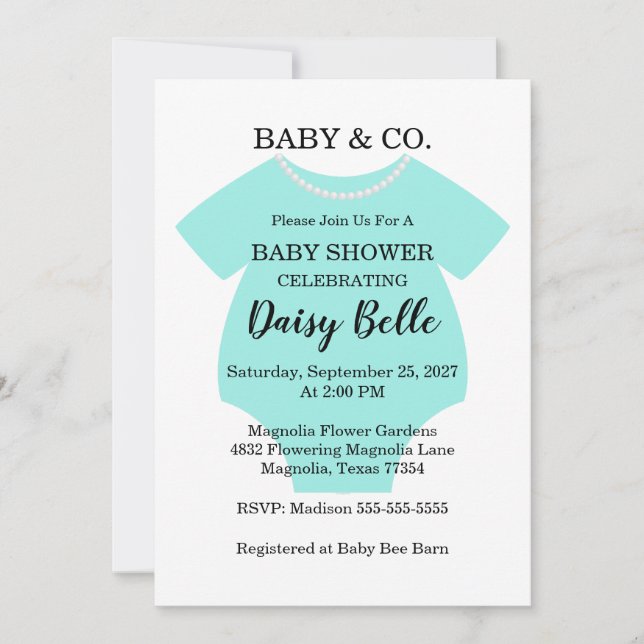 Convites Elegant Baby & Co Black Teal Baby Shower (Frente)