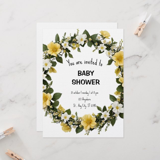 Convites Elegant Baby Shower Invitation (Frente/Verso In Situ)