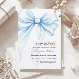 Convites Elegant Baby Shower Invitation with a Blue Bow. 