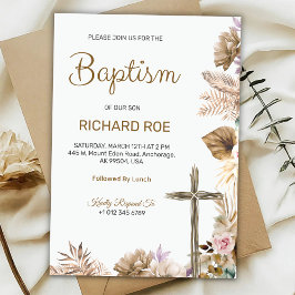 Convites Elegant baptism invitation featuring floral accent