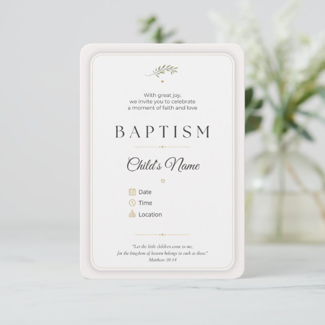 Convites Elegant Baptism Invitation | Personalized (Em pé/Frente)