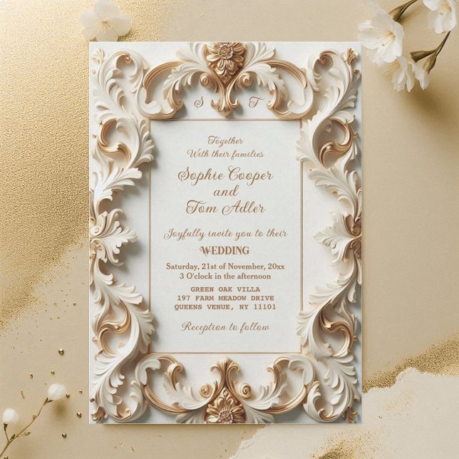 Convites Elegant Baroque Opulence Ivory Gold Frame Wedding (Elegant Baroque Opulence Ivory Gold Frame Wedding Invitation)