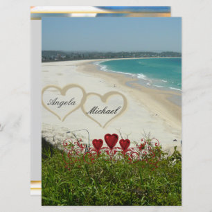 Convites Elegant Beach Wedding Invitation Red Hearts