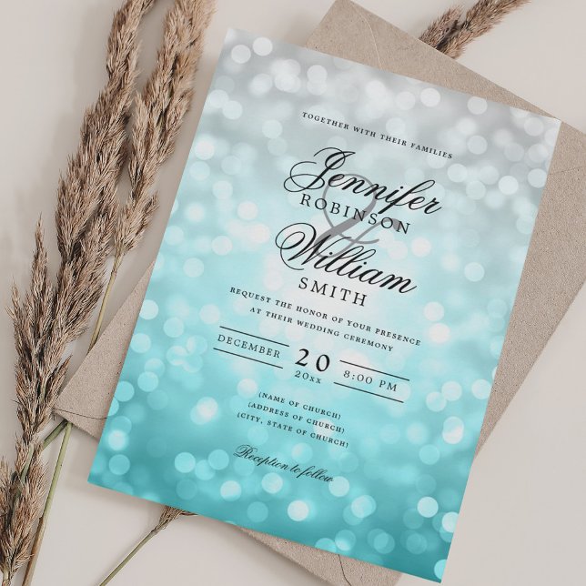 Convites Elegant Beach Wedkeh Lights QR RSVP (Elegant Beach Wedding Bokeh Lights QR RSVP Invitation)