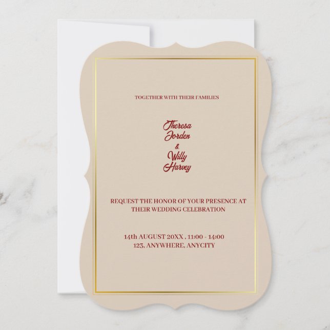 Convites Elegant Beige & Burgundy Floral Wedding Invitation (Frente)