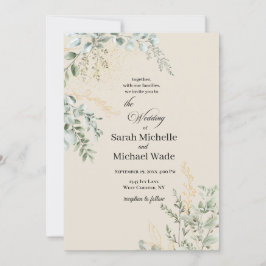 Convites Elegant Beige Greenery Wedding Invitation